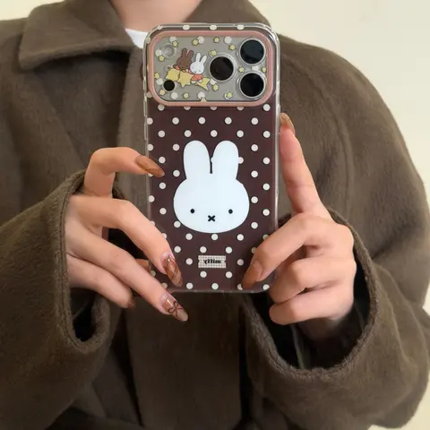 Bottom Polka Dot Miffy Case for Apple iPhone 17 Pro Max, 16 Pro Max, 15 Pro Max, 14 Pro, Creative Fashion Phone Case Protective Casing