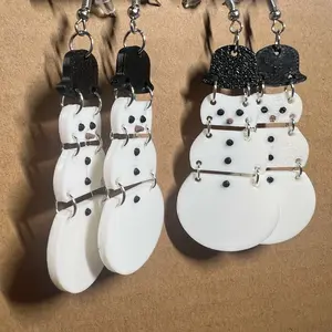Dangling Snowman Earrings - 3D Printed Festive Christmas Accessory with Black & White Design - Funky Unique Christmas Gift Dangle Earring