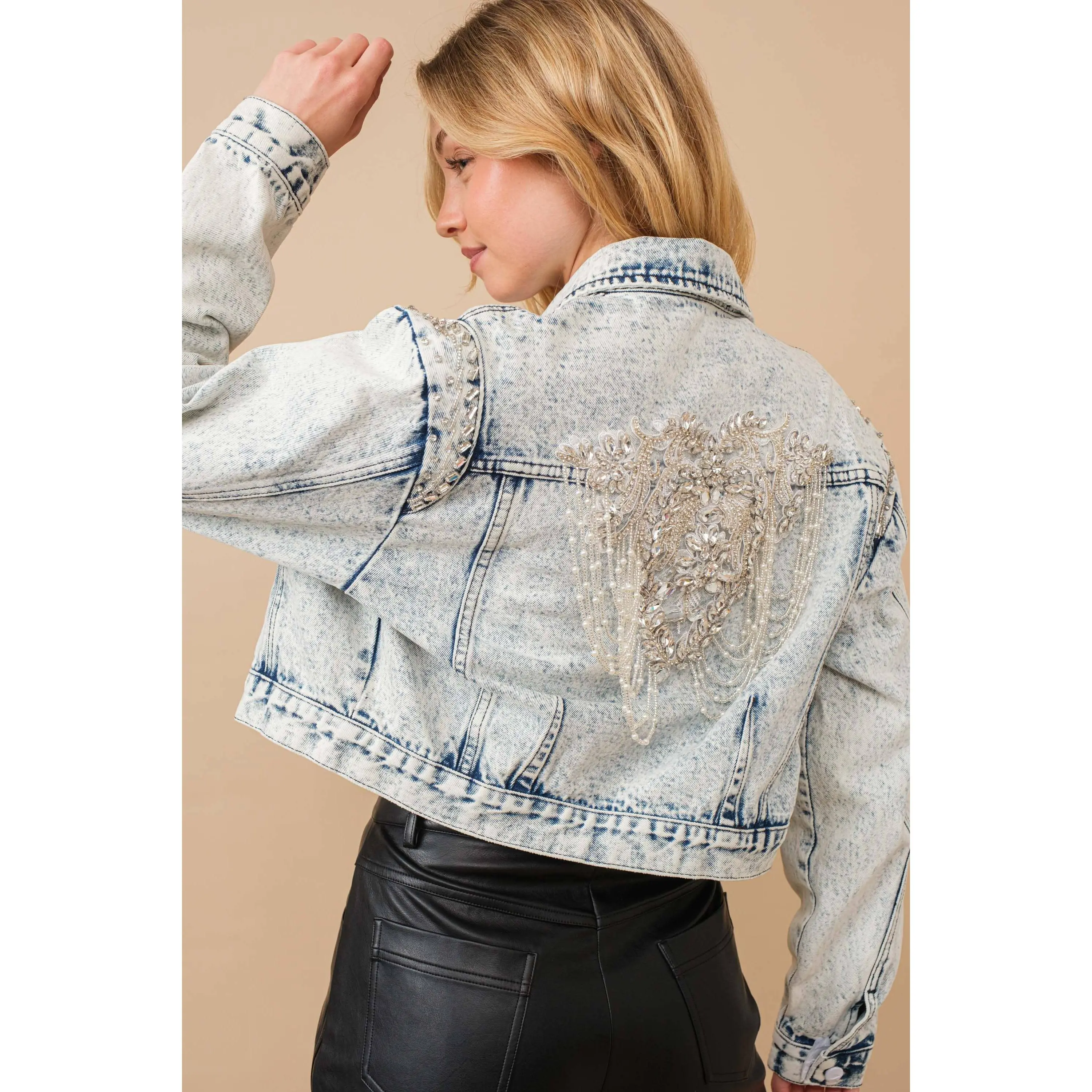 Acid Washed Beaded Denim Jacket
