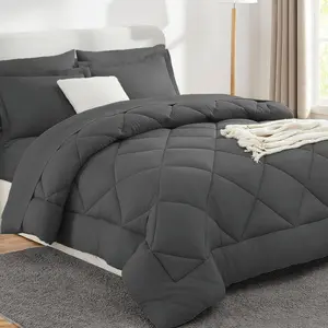 Orbby Dark Grey Queen Comforter Set – 5 Piece Ultra Soft Microfiber Bed in a Bag, All Season Bedding with Deep Pocket Sheets