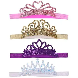 4 Glitter Tiara Headbands, Girls's Stretch Princess Crown Hair Bands, Stretch Glitter Hair Accessories, Hair Decorations for Holiday Decorations, Party Gatherings