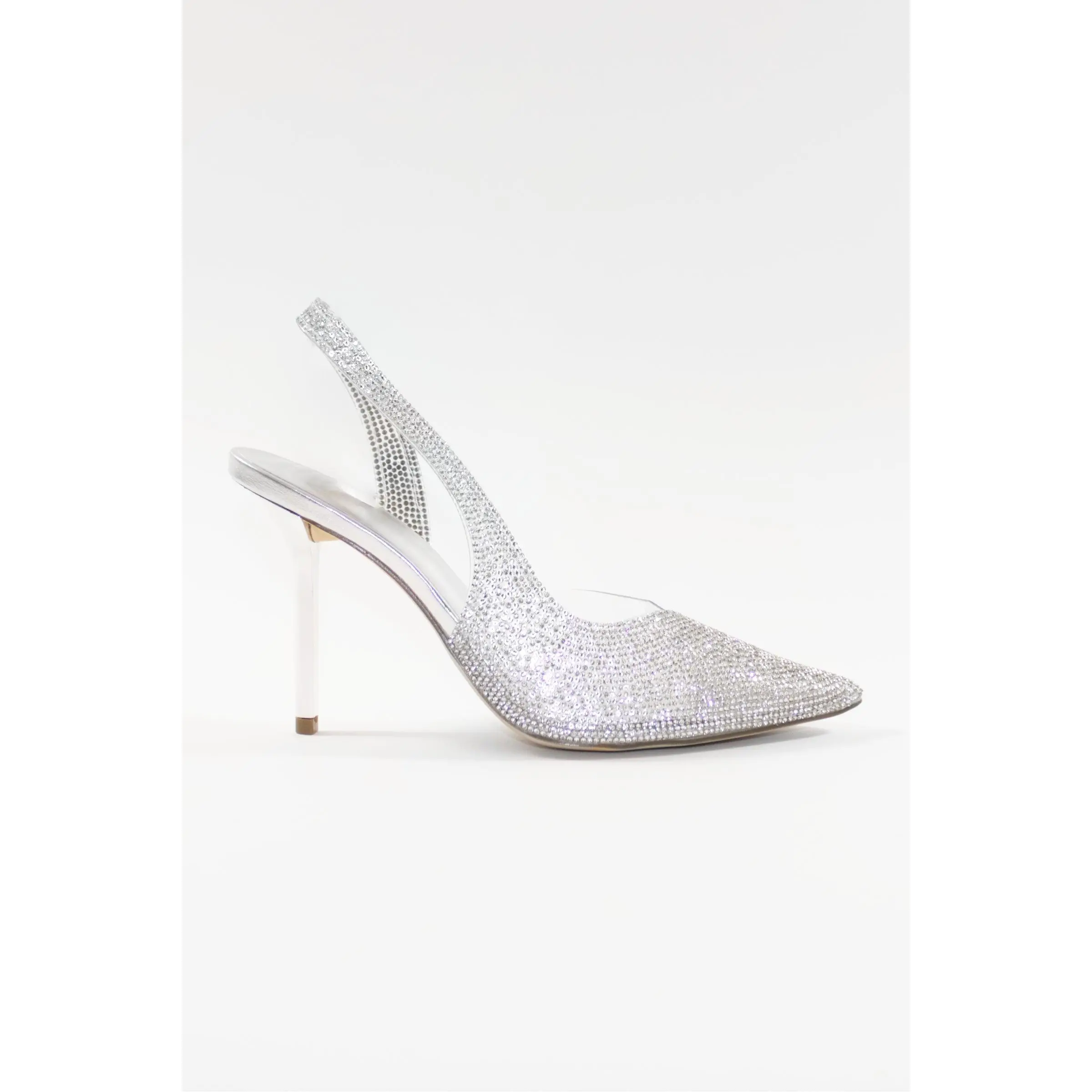 GIZEL Embellished Clear Slingback Pumps - Silver GIZEL Embellished Clear Slingback Pumps - Silver