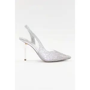 GIZEL Embellished Clear Slingback Pumps - Silver