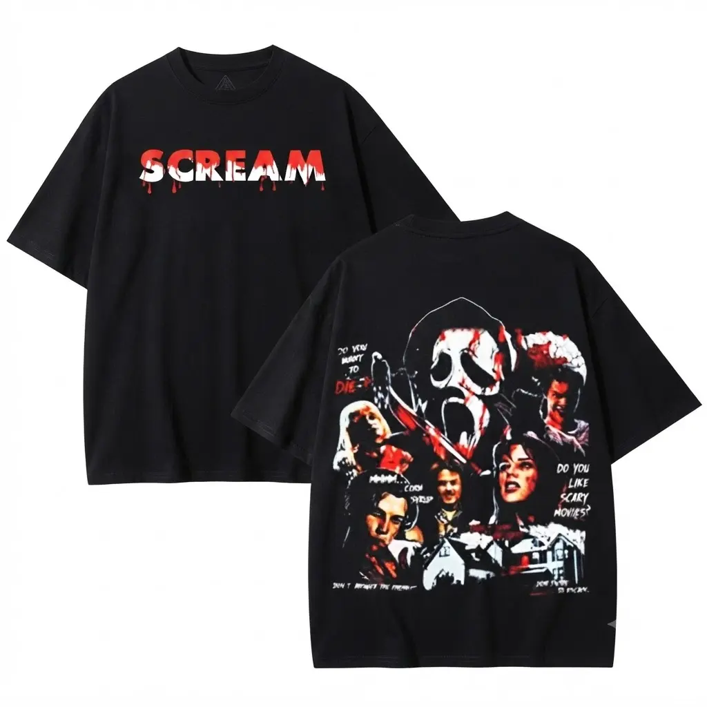Scream Horror Movie Graphic Tee - Vintage Style Ghostface T-Shirt - Unisex Oversized Streetwear