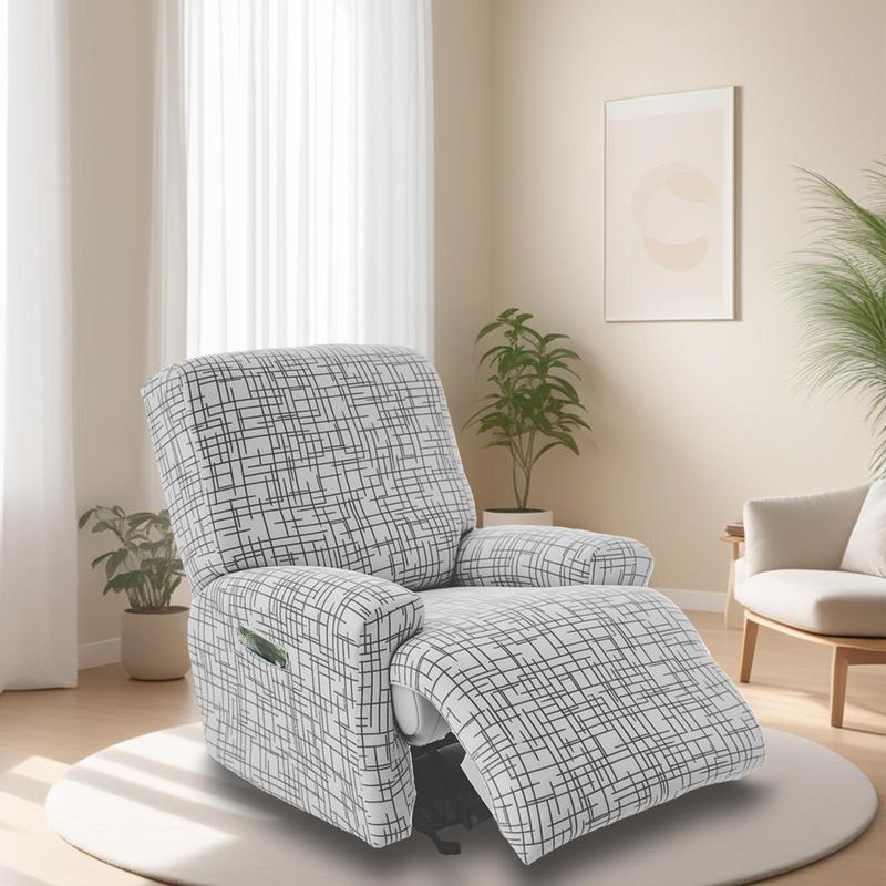 Lavishicover Line Pattern Elastic Recliner Chair Cover for Single Sofa, Noslip Recliner Slipcover with Side Pocket, Furniture Protector for Home Decor