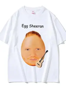 Funny musician Huang Boss's fan exclusive! Egg Sheeran "parody image short sleeved T-shirt, guitar fun short sleeved shirt