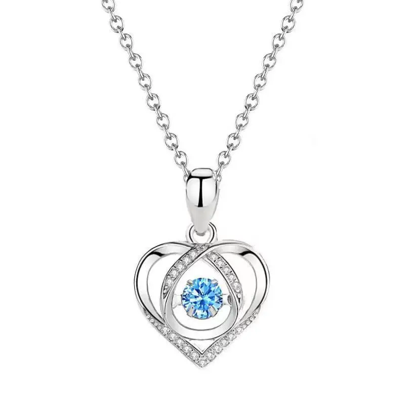 S925 Silver Smart Beating Heart Moissanite Necklace Women Fashionable Heart Shaped Peach Heart Pendant link chain cuban frownies