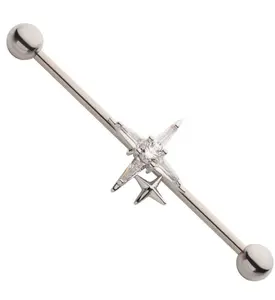 Double Compass Star Clear CZ Industrial Barbell