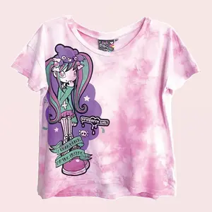 NewBreed Girl x Violetta Skye: I WEAR BLACK ON THE INSIDE Pastel Goth Tie-Dye Oversize Crop T Shirt Cotton Pink