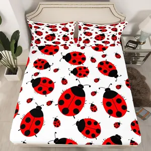 3-Piece Ladybug Theme Bedding Set, Cute Insect Pattern, Kids Bedding Set, Includes 1 Duvet Cover + 2 Pillowcases, Soft and Smooth