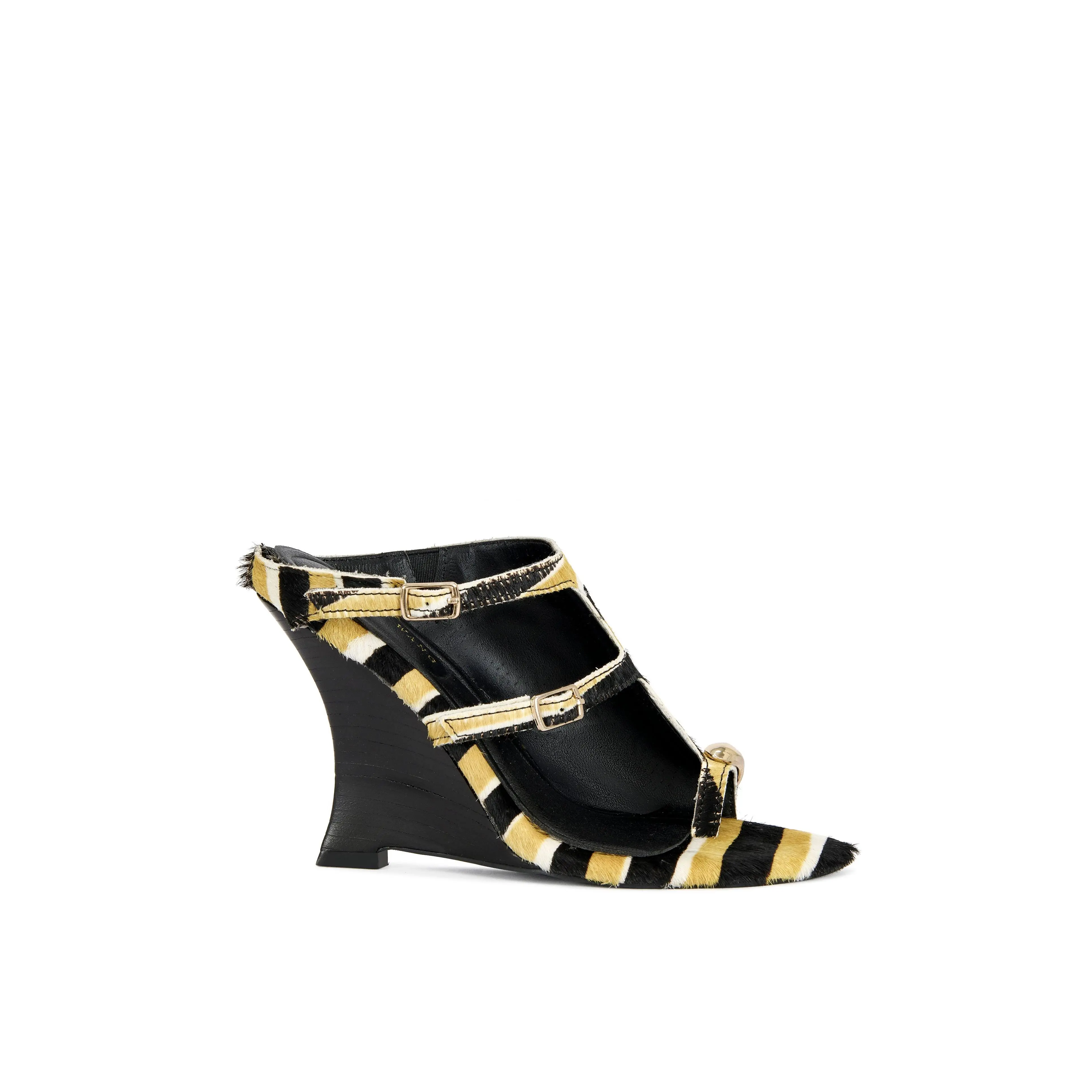 GIANNIS-MUSTARD GENUINE CALF HAIR WEDGE SANDAL