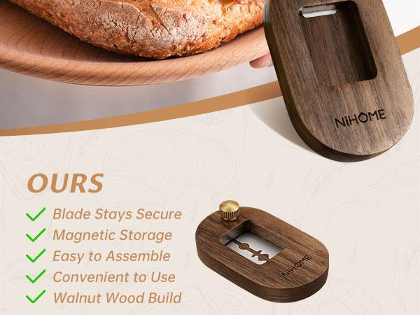 NiHome Bread Lame with Extractable Blade, Magnetic Back, Push-Pull Design, Easy-to-Use Walnut Wood Handle, Ideal for Dough Scoring, Bread, Pastries