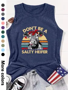 Cute Cartoon Print Sleeveless Round Neck Vest for Women, Stylish Tank Tops, Soft Comfortable Fabric, 12 Color Choices, Stylish Casual Summer Fashion
