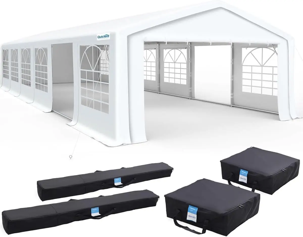 Quictent Premium 20x40 Heavy Duty Party Tent with 6 Storage Bags | Reinforced Steel Frame, Removable Church Window Sidewalls, 180G Waterproof PE Canopy for Weddings, Events & Backyard Parties