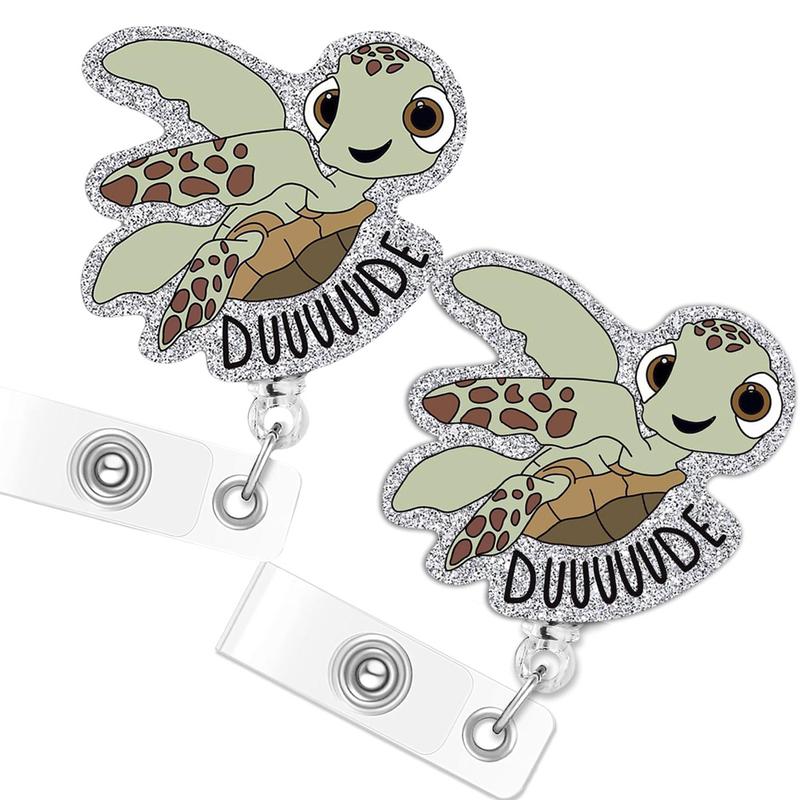 2PCS Funny Turtle Nurse Badge Reel, Cute Work Badge Holder with Retractable Clip, Pediatric Badge Buddy, Nursing Student RN LPN CNA MA Medical Worker Teacher Doctor ID Name Badge Clip Accessories