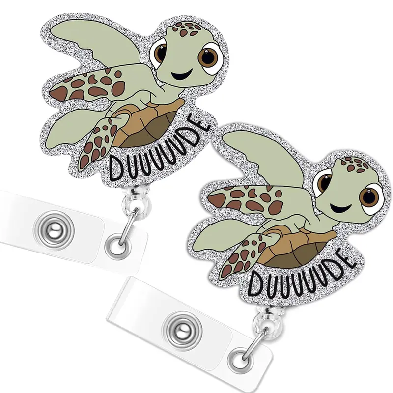 2PCS Funny Turtle Nurse Badge Reel, Cute Work Badge Holder with Retractable Clip, Pediatric Badge Buddy, Nursing Student RN LPN CNA MA Medical Worker Teacher Doctor ID Name Badge Clip Accessories