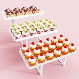 3 Pieces Cupcake Stand Holder, White Acrylic Dessert Table Display Set with Iron Legs for Birthday Candy Bar Décor Weddings, Parties Events