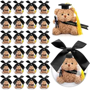 75 Pcs 2026 Mini Graduation Bear Bulk Set with 25 Graduation Gift Mini Bears 25 Clear Fillable Ornament Balls and 25 Bow 2026 Favors(Black)
