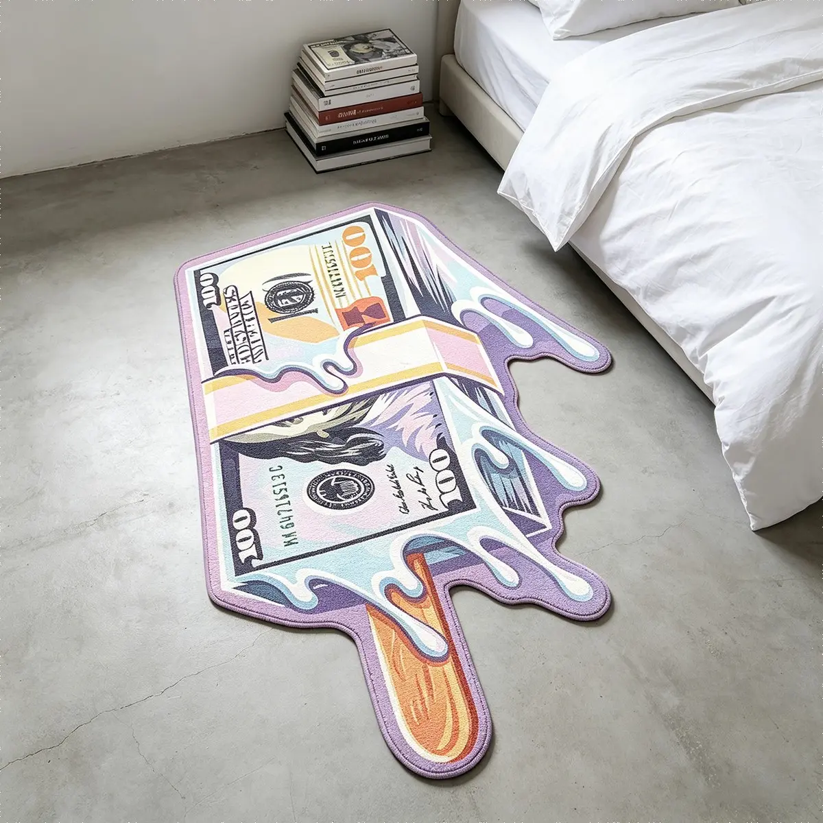 Funny Irregular Rug for Bedroom, Melted Dollar Popsicle Carpet, American Cool Graffiti Home Decor, Non-Slip Living Room Mat, Birthday Gift, Abstract Area Rugs