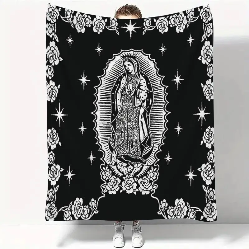 Virgin Mary Print Blanket, Soft Warm Napping Throw Blanket, Air-conditioned Room Blanket for Sofa, Bed, Living Room, Office, Camping, Travel, Christma