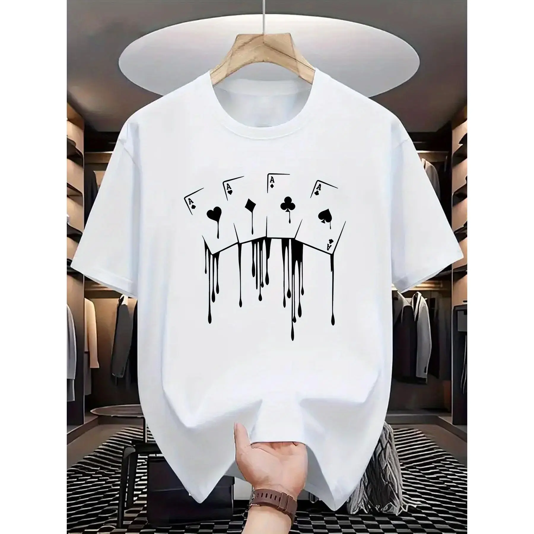 Cotton Short Sleeve  T-Shirt [Five Comfortable Elastic T-Shirt] 1234 Five A Print Men'S T-Shirt Is Comfortable And Elastic, Suitable for Summer Outdoor Activities.Street Style Stretchy Round Neck T-Shirt for Summer