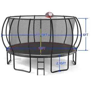 16FT Trampoline Pumpkin Black Red with 17.19FT Diameter 6FT Height and 2.95FT Ladder for Safe Bouncing