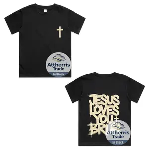 Christian Boy Teen Jesus Loves You Bruh Funny Humorous Faith  Front and Back Cotton T-shirt, Graphic Print Round Neck Short Sleeve Casual Tee for Boys Girls