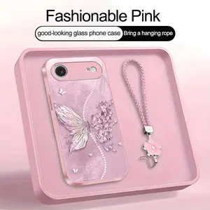 Suitable for [iPhone 17 Air] high-end phone case，a beautiful four-leaf clover lanyard is included,exquisite and dreamy butterfly pattern,a variety of colors are available for you to choose from YM99