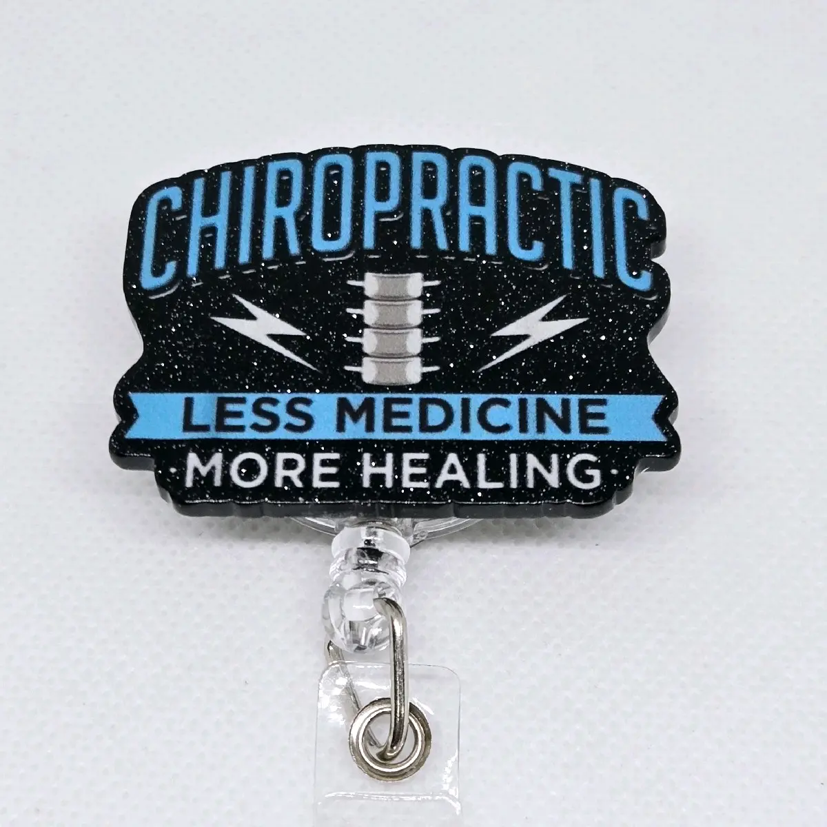 Chiropractic Less Medicine More Healing Acrylic Retractable Badge ID Reel Belt or Alligator Clip Perfect for Chiropractors nurse doctor identification supply