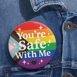 You're Safe With Me Progress Pride Button - LGBTQ+ Ally Pin, Safe Space Badge, Queer Support Gift, Inclusive Pride Flag Pin