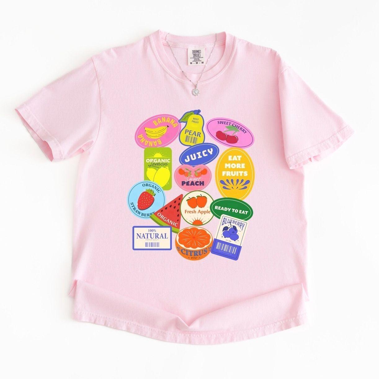 Fruit Stickers Graphic Tee: Comfort Colors Preppy Summer Shirt