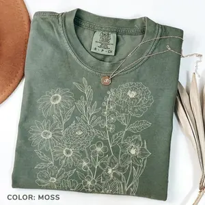 Comfort Colors Vintage Pressed Flowers TShirt, Boho Cottagecore Tshirt, Botanical Floral Tee, Wildflowers T-Shirt, Gift for Gardener Floral Tee
