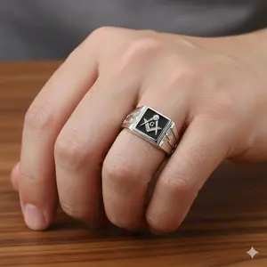Front Face Solid Back 316 Stainless Steel Mason Men's Ring