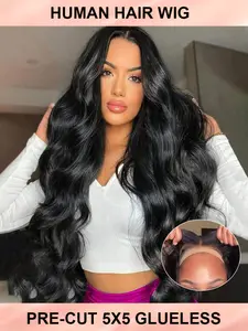 5x5 Pre-cut Lace Closure Wigs Human Hair Pre Plucked 5X5 Body Wave Lace Front Wigs Human Hair 180% Density Brazilian Virgin Human Hair Wigs For Women Natural Color Glueless Wig