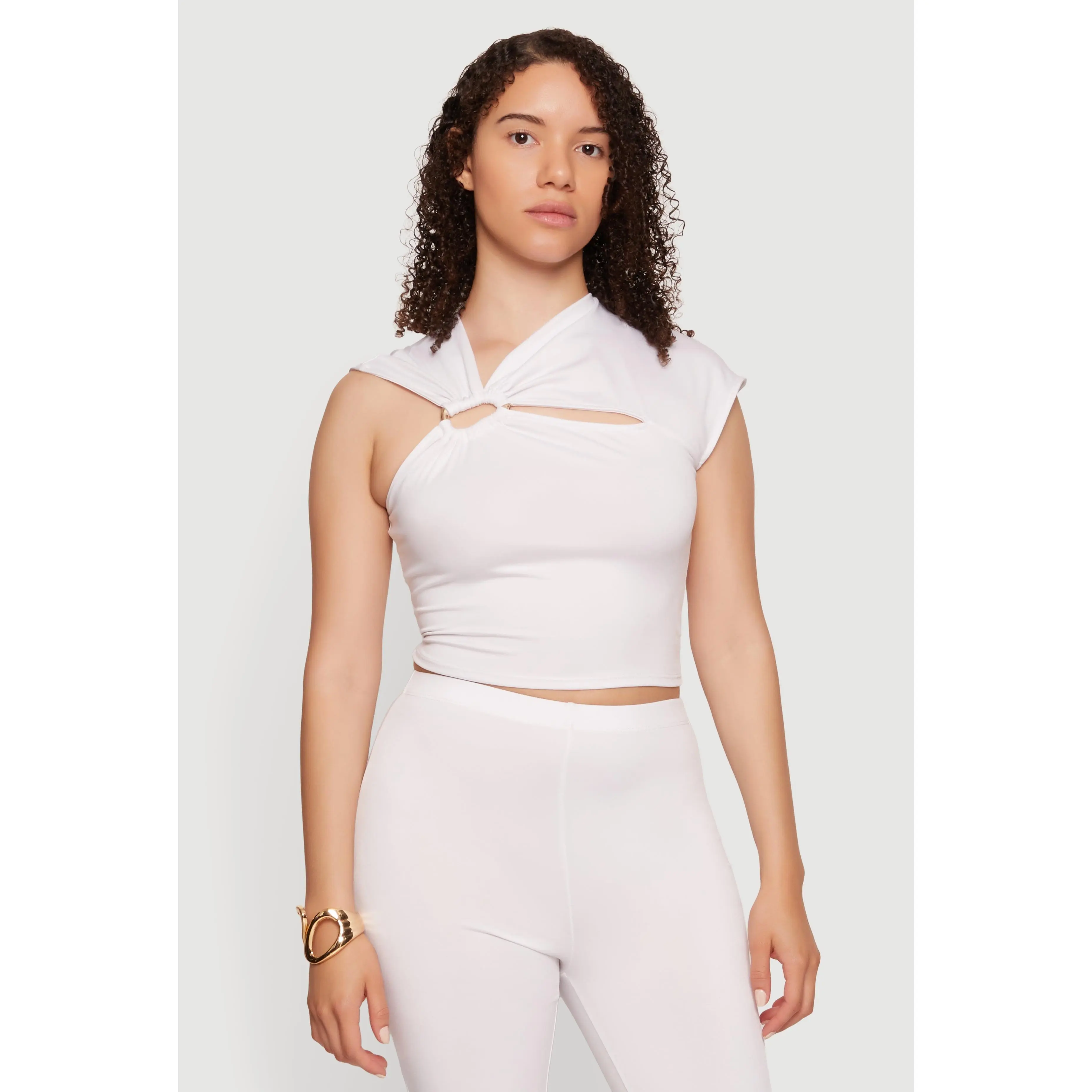 Asymmetrical Keyhole Neckline Crop Top