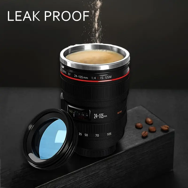 1pc Camera Lens Coffee Mug with Leak-Proof Lid - Insulated Leakproof Tumbler - Perfect Gift for Photographers