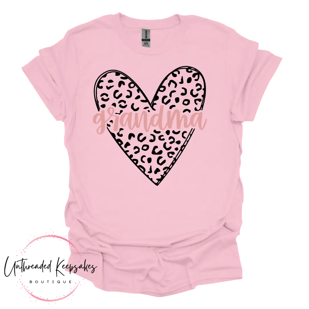 Grandma Cheetah Print Heart Cute Graphic T-Shirt