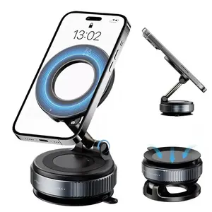 HOMEYA Vacuum Magnetic Suction Phone Holder, Foldable and Retractable Hands-Free Suction Cup Phone Mount for Car/Gym/Mirror/Smooth Surface, Compatible with iPhone Android and All Smartphones (Black)