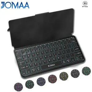 JOMAA Backlit Dual Bluetooth Keyboard Rechargeable Mini Wireless Keyboard with Any-Angle Kickstand & Leather Cover for Android Windows and iOS