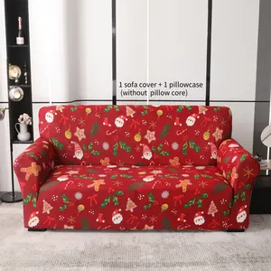 Christmas Joy Expandable Sofa Cover with Cushion Case, Festive Reindeer and Santa Design, Perfect for Living Room and Bedroom Decor