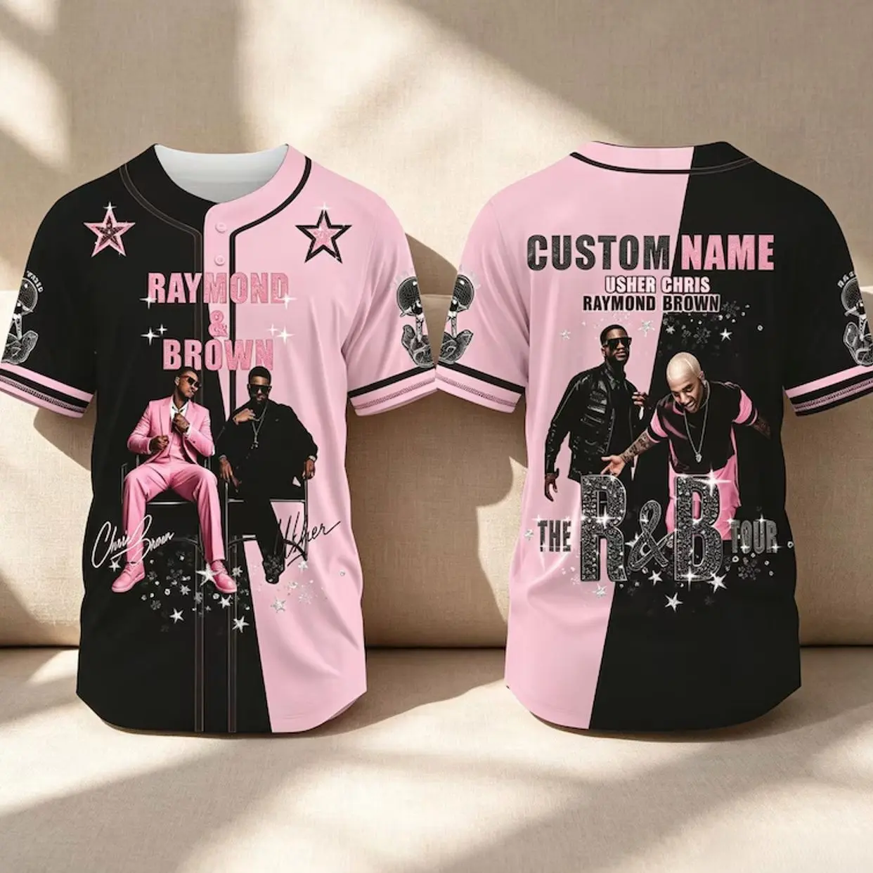 R&B Legends Tour 2026 Personalized Baseball Jersey - Custom Name Numbered, Quick Dry Polyester Mesh, All-Over Print, UV Protection, Short Sleeve Button Up Shirt, Unisex Professional Sports Clothing, S,2XL-3XL,4XL,5XL, Sporty Chic Music Lover Fan Apparel,