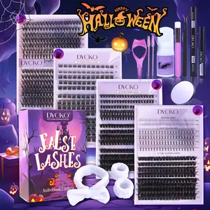 DYCKO Halloween Eyelash Kit - 4 Boxes of DIY Lash Clusters (1014 Pieces in Total), D Curl for Natural to Dramatic Look, Complete Set with Glue, Sealant, Remover, Tweezers, Cleaner, Lash & Cleaning Brushes, Mirror, Applicator, Headband, DIY Dramatic Lashes