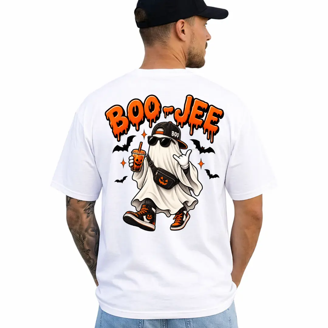 Boo-Jee Ghost Halloween Shirt, Short Sleeve Printed Graphic Shirt, Daily Casual Cotton Menswear