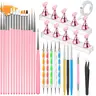 Nail Art Tools Set, Nail Stand for Press on Holder for Painting Nails, Nail Art Brushes, Liner Brushes, Nail Dotting Tool, Must Haves Design Tools for Nail Tech & Beginners Nail Art Supplies Kit (Pink)