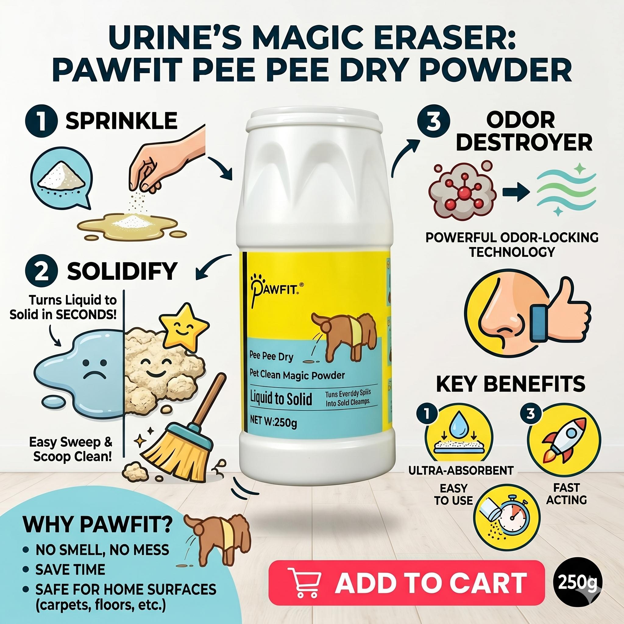 Pet Urine Solidifier & Odor Eliminator Powder, Fast Liquid to Solid Magic Pee Absorbent Granules for Dog Cat Puppy, Extra Strength Urine Smell Destroyer Cleaner, Easy Sweep and Scoop Clean Pet Supplies