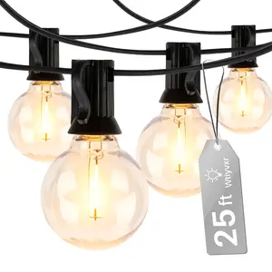 25 FT Outdoor String Lights G40 Globe Shatterproof Patio Lights,13 Plastic Edison Bulbs(1 Spare) IP65 Waterproof Dimmable LED Bulbs for Backyard Porch Balcony Party Decor, E12 Base, 2200K