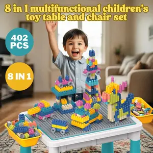 NOMI 8 in 1 Toddlers Activity Tables and Chair Set with 402 Pcs Building Blocks, Dining/Writing Tables, Kids Learning Play Table Toys for Girls Boys Toddler Age 1.5-6