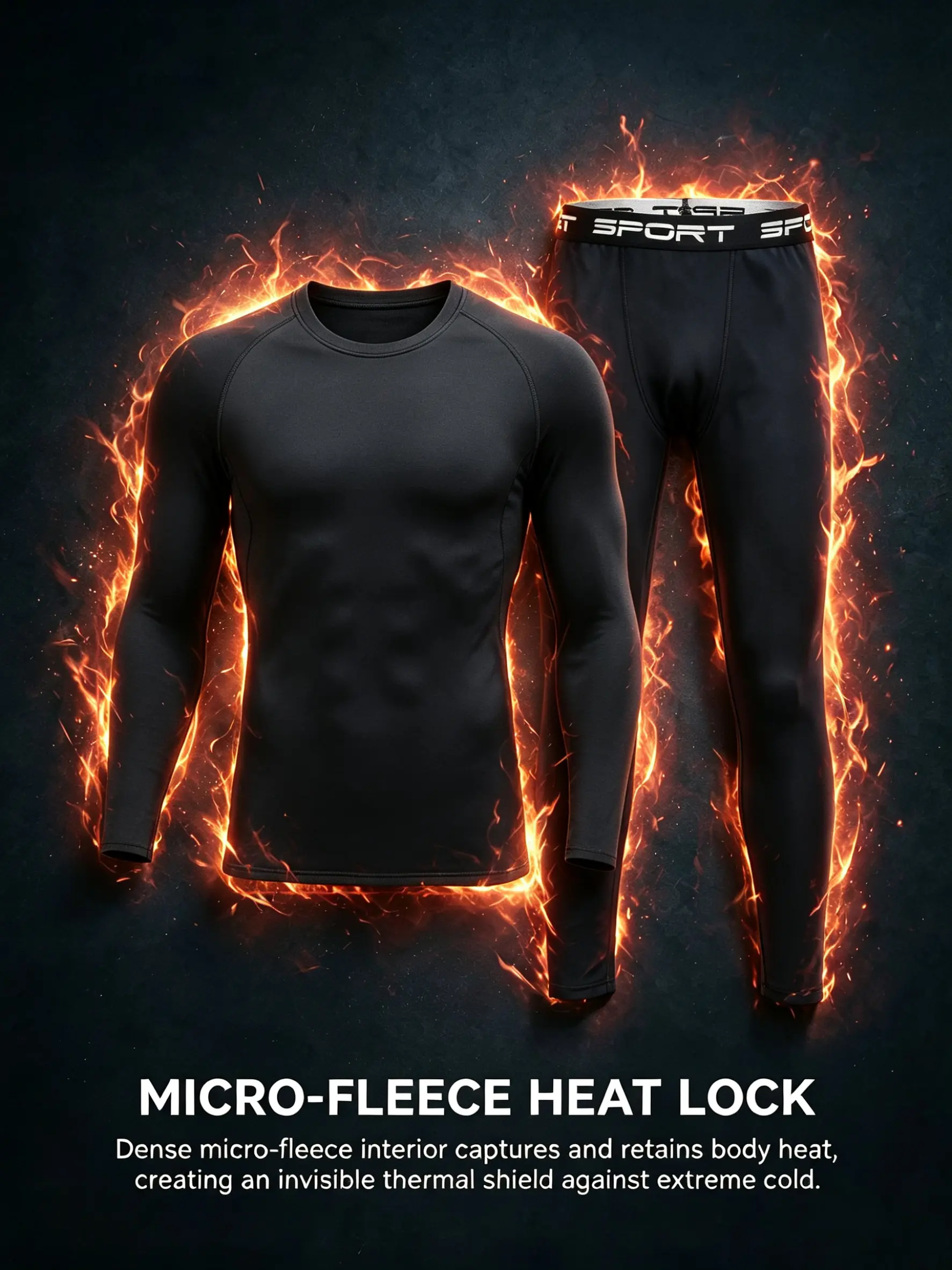 Men Micro Fleece Thermal Underwear Set, Heat Lock Long Sleeve Compression Shirt & Pants, Winter Cold Weather Base Layer for Running Hiking