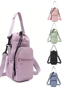 Adjustable Shoulder Strap Water Bottle Bag with Insulated Cover, Crossbody Water Bottle Pouch, Phone Holder, Portable Outdoor Pocket Backpack