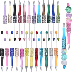 24 count Beadable Pens, Glitter Rhinestone Beaded Pens, Multicolor Retractable Beadable Items for  Plastic Rhinestones Beads, Black Ink Ballpoint, Cute Trendy DIY Supplies